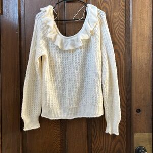 NWOT Anthropologie Cream Ruffled Sweater